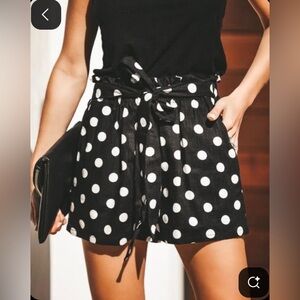 Vici Polka Dot / Paper Bag / A line / High Waisted / Shorts / Black & White / XS